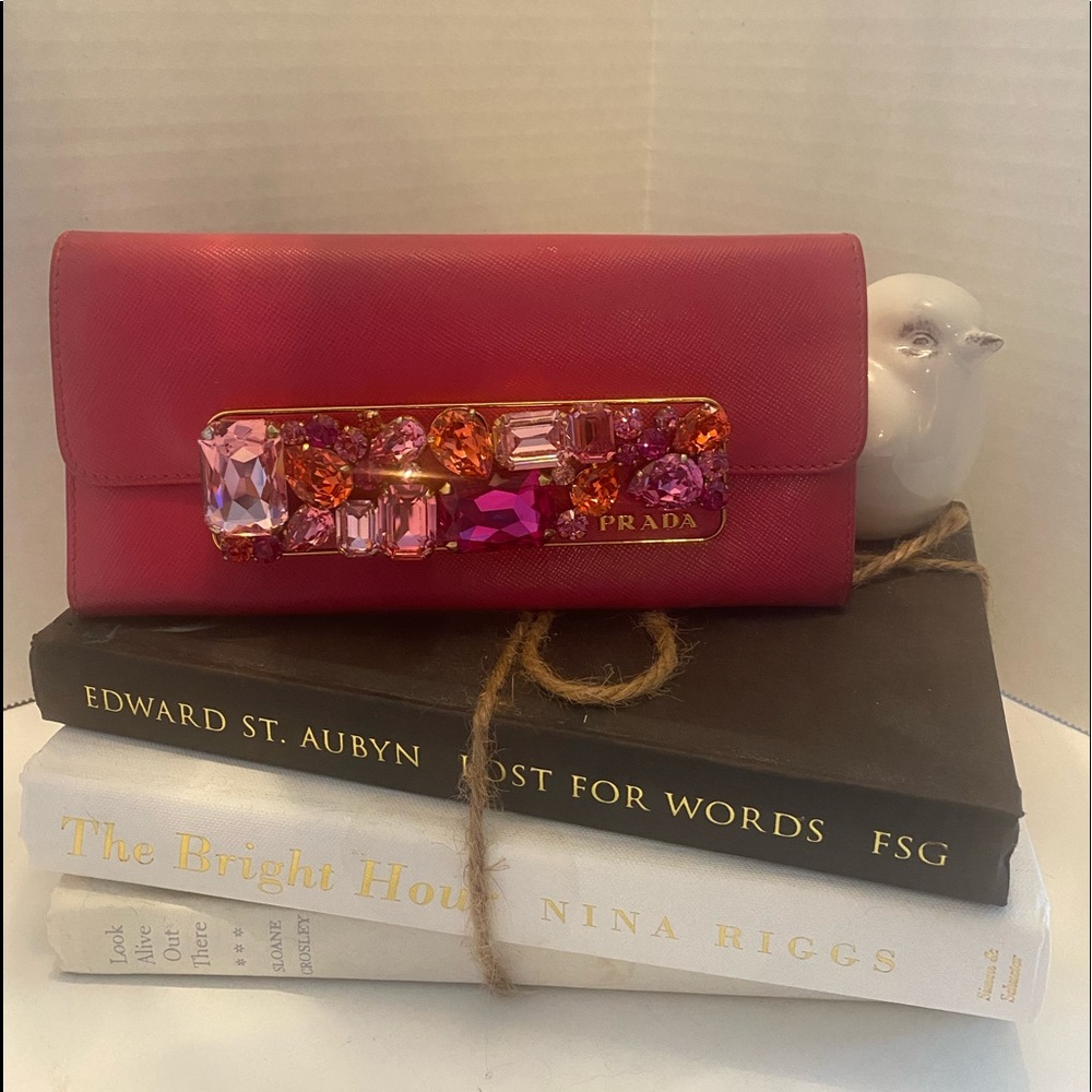 💯 AUTH. Prada pink jeweled saffiano leather wallet